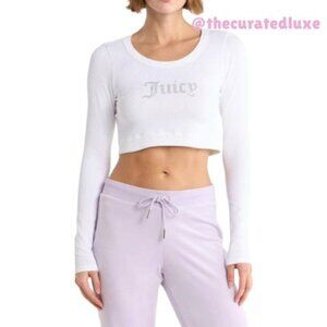 Juicy Couture White Embellished Logo Crop Top Large / X-Large NWT